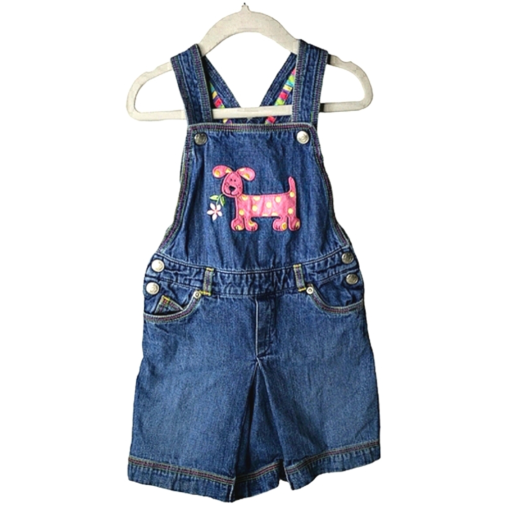 Vintage Embroidered Dogs Skirtals Bibb Applique Denim Cotton Gorp Talbots Kids 3